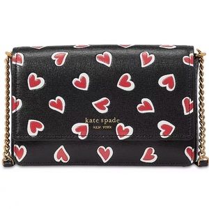 NWT Morgan Stencil Hearts Embossed Printed Saffiano Leather Flap Chain Wallet